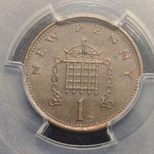 1971 Queen Elizabeth II 1p One New Penny PCGS AU58 Great Britain SB1 