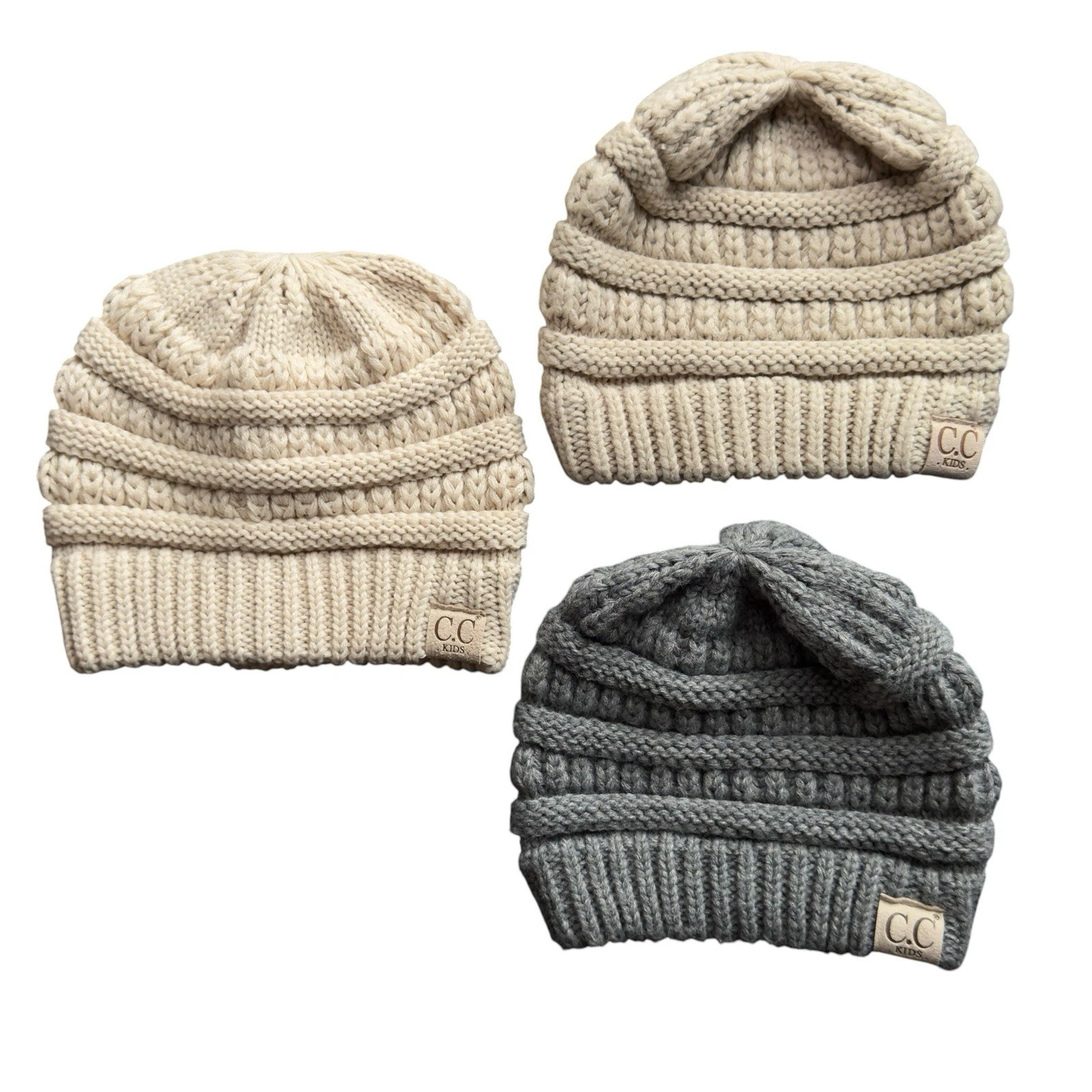 C.C Kids Soft Knit Beanie Set Winter Hat Baby Toddler 1-4 Yrs Beige Tan Grey