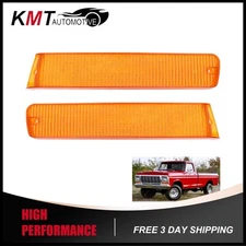 2pcs Amber Lens Front Turn Signal Lights For 73-79 Ford F-150 Truck 78-79 Bronco