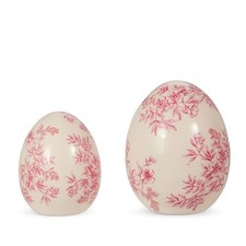 2-Piece 4-inch 5-inch White with Pink Floral Eggs Set for Easter Decor