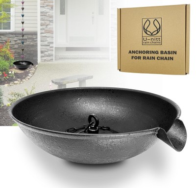 12'' Spill Bowl Catch Basin for Rain Chain Anchoring & Stake | Rainwater Colle...