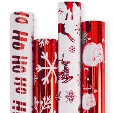 Christmas Wrapping paper-Red and White Paper with a metallic foil shine-Chris...