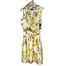 Jessica Howard New Floral Yellow  cream Chiffon Women's Dress size 16 ruffle