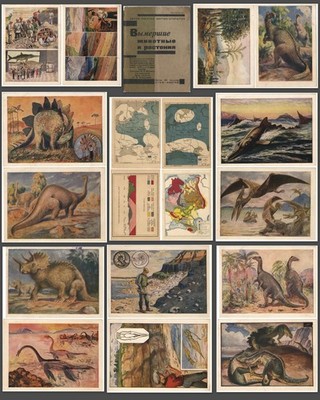 38pc Dinosaur Paleontology Extinct animals plants Evolution Map Geology vtg card