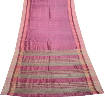Sushila Vintage rosa indischer Sari 100 % reine Khadi Seide gewebt Sari Handa...