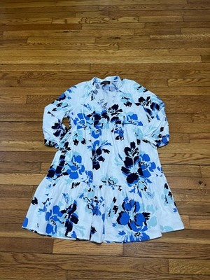 Ellen Tracy Linen Blend Dress Women's Size XS Floral Long Sleeve V Neck |  eBay