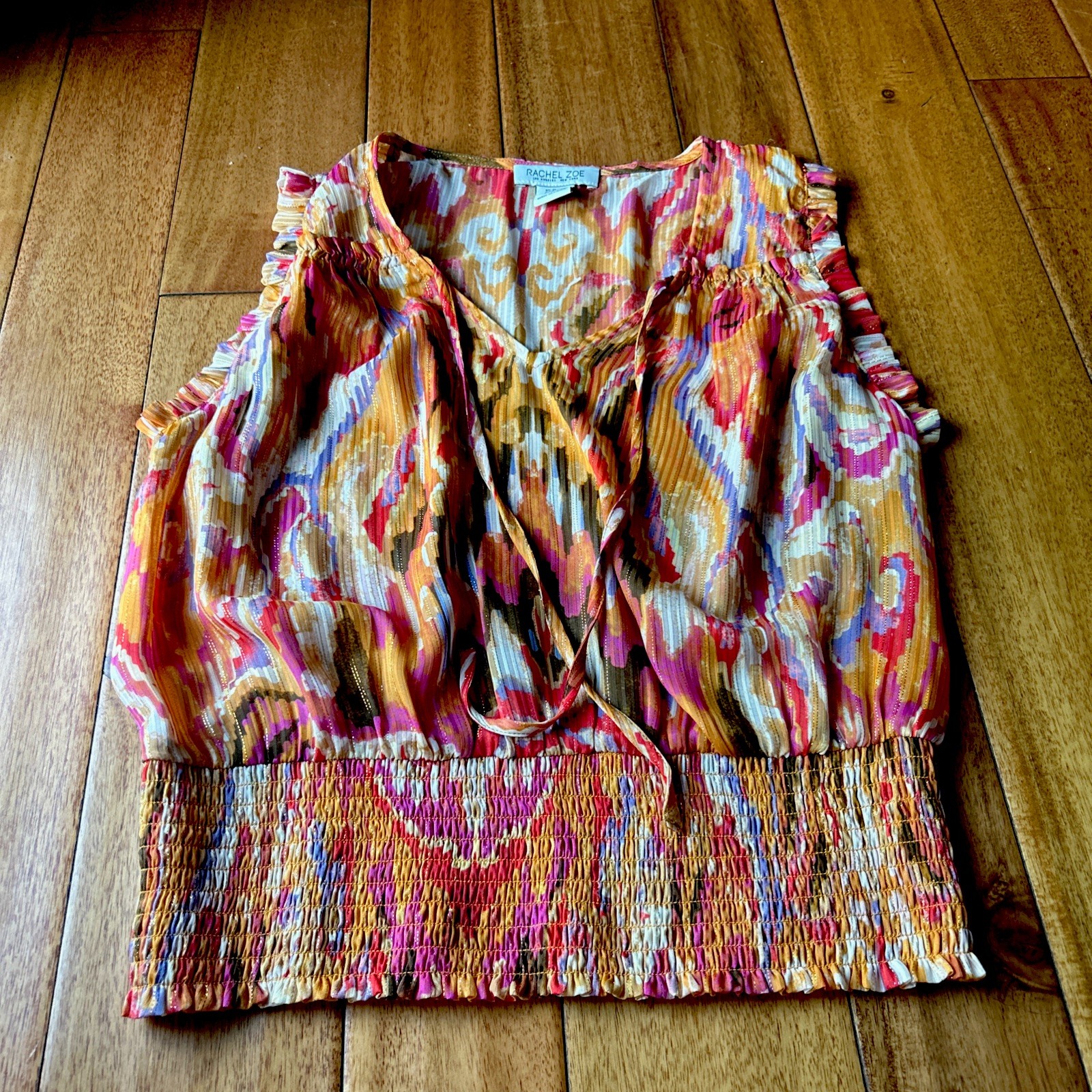 NEW Rachel Zoe Chiffon Blouse Women Medium Pink Floral Orange