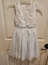 Rare Editions Girls dress size 6x New Blue White With Beading ,Flowers,Lace