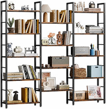 Triple 5 Tier Bookshelf, Industrial Large Bookcase with 14 Open Display Shelves,