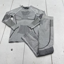 Seamless Sweatsuit Set Womens Large Gray Stripe 2 Piece Top Pants Activewear