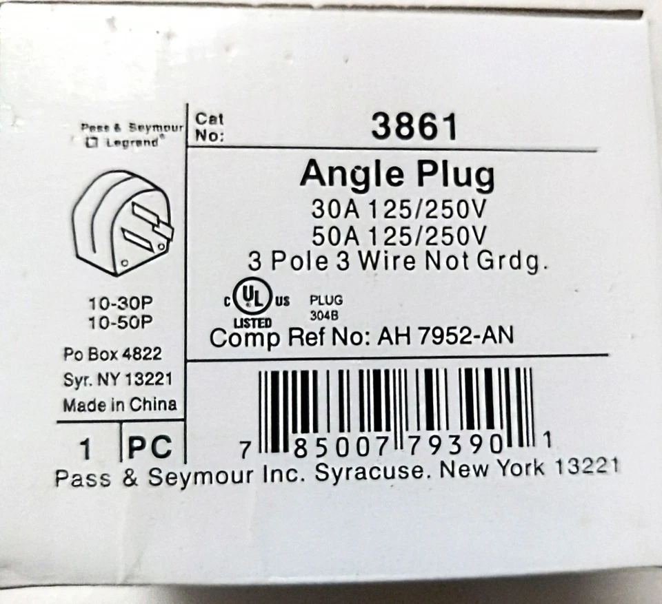 Pass & Seymour 220 Plug 6 pack 3861 30A/50A 125/250V New Dryer,Oven, welder - Image 3 of 4