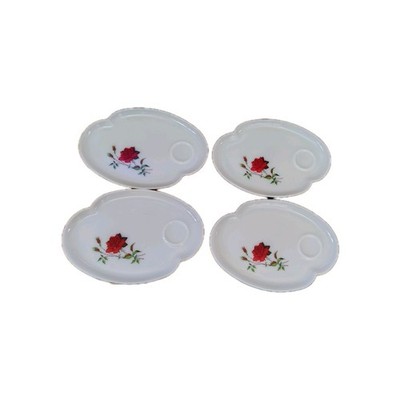 Vintage Rose Set of 4  Rosecrest Federal Glass Snack Plates and cups 