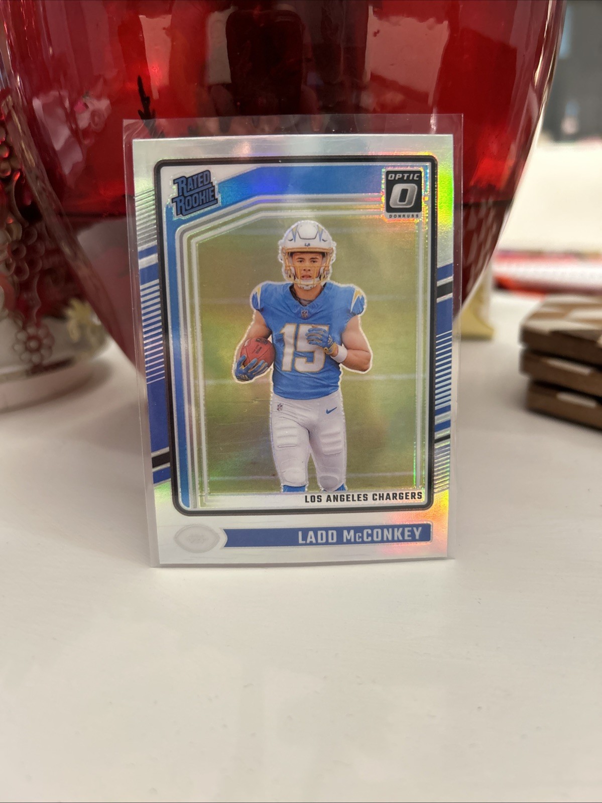 2024 Panini Donruss Optic - Rated Rookie Ladd McConkey #266 Fire Prizm (RC)