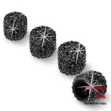 Tire Valve Stem Caps, Handmade Crystal Rhinestone, Black 4 Pack black