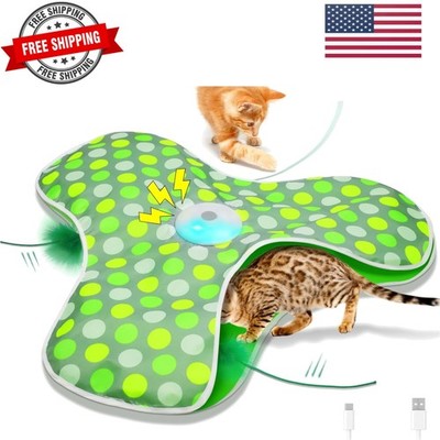 Interactive Cat Toys Rechargeable,Moving Concealed Feathers,Real Mouse Squeak...