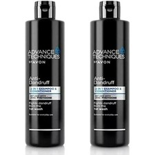 AVON 2 x ADVANCE TECHNIQUES ANTI-DANDRUFF 2 IN 1 SHAMPOOS XL SIZE 400ml each NEW 12.83 per litre