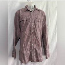 Men's Western Pearl Snap Shirt - Red Geometric Pattern Long Sleeve Button Front