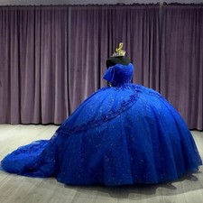 Custom Blue Quinceanera Dress Ball Gown Lace Applique Beading Tiered Sweet 16
