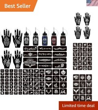 Henna Tattoo Kit Temporary Tattoo Kits 5 Cones 96 Stencils Gifts for DIY Art Par