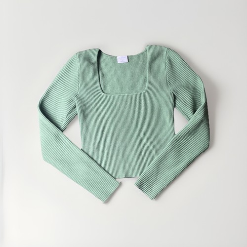 abercrombie and fitch long sleeve square neck green Ottoman / Belly Crop Sz-s - Picture 2 of 5