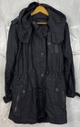 Vila Clothes Lulu Women's Black Hooded Parka Linen Coat - MEDIUM (#E194)