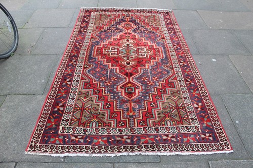 Vintage Hand Made Traditional Oriental Wool Blue Red Large Long Rug 224x134cm