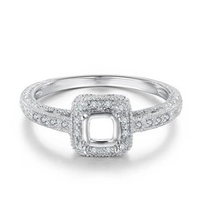 4mm Cushion Semi Mount Ring 925 Sterling Silver Halo Setting Vintage Style Ring