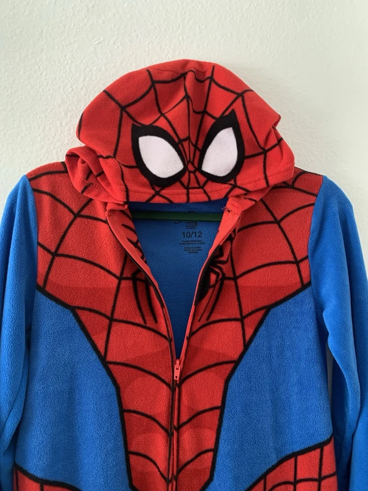 Marvel Spider-Man Superhero Kids Hooded Union Suit Fleece Costume Pajamas 10/12 - Image 3 of 4