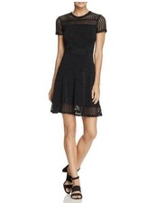 Michael Kors Women's Eyelet And Knit Dress Black Size Medium Fit And Flare