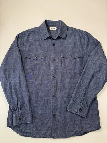 Taylor Stitch Shirt Mens XL Size 44 Rinsed Indigo Foundry Linen Organic Cotton