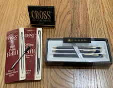 Cross Classic Matte Blue W/ Gold Trim, Rollerball Ballpoint Pen .5mm Pencil TRIO