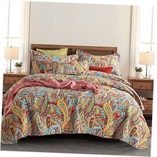 Cotton Bedspread Quilt Sets, 3 Queen 90 by98inch Yellow Gorgeous Paisley