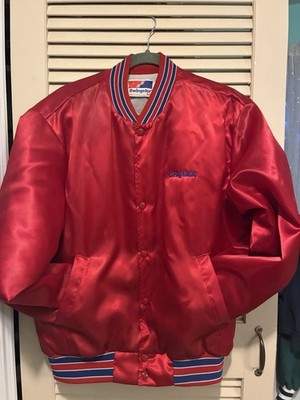 Vintage US Sprint Satin Jacket Mens Medium Red Swingster Snap 90s Graybar