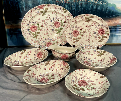 Vintage Johnson Bros Rose Chintz 7 Piece Porcelain Serving Set | eBay