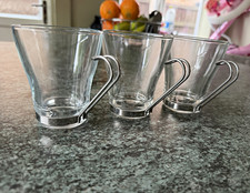 Bormioli Rocco Oslo Cappuccino Glass Cups Stainless Steel Handles Set of 3 Italy