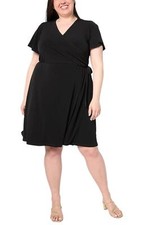 Susan Graver Women's Liquid Knit Faux Wrap Dress Black