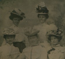 SASSY WOMEN IN BIG FLORAL HATS. TINTYPE.
