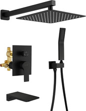 Matte Black Shower System with Rainfall Spout Handheld Shower Head