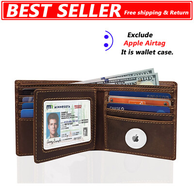 Billetera Airtag para hombre, piel auténtica, tarjeta de crédito, dinero,  Airtag