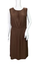 George Brown Sleeveless Dress Women Size Small 4 6 Pleated Knee Length