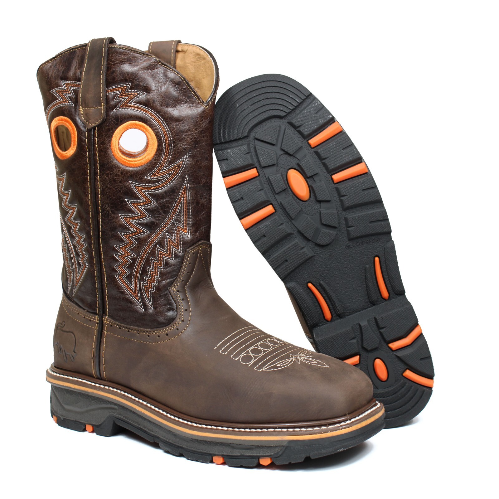 Men's Genuine Leather Cowboy Steel Toe Work Boots Oil Resistant Botas