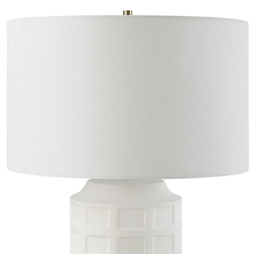 Contemporary Chalk White Ceramic Grid Pattern Table Lamp 28 in Embossed Squares - Picture 5 of 7