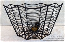 HALLOWEEN SPIDER WEB METAL CANDY CENTERPIECE BOWL W BEADED SPIDER PARTY TABLE