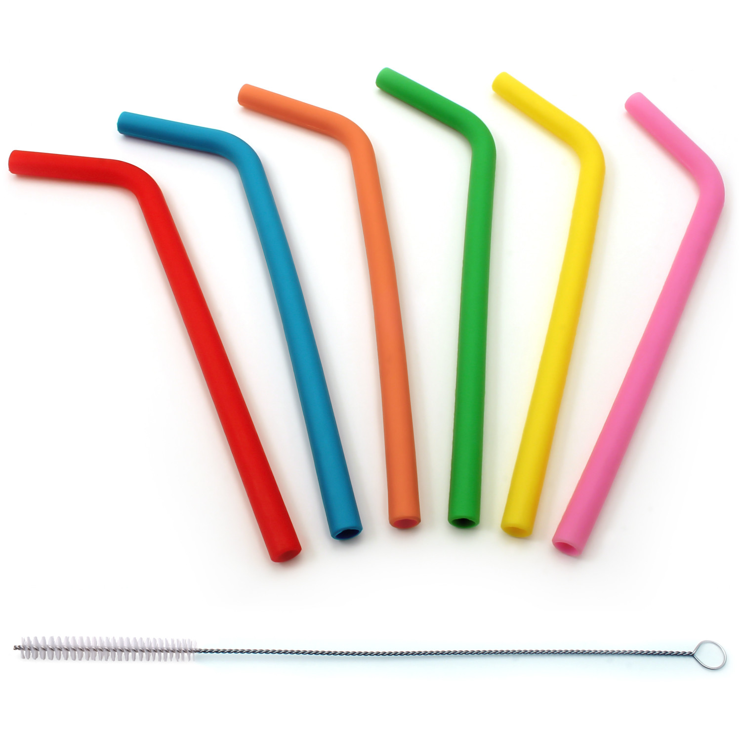 Reusable BPA Free Silicone Drinking Straws + Cleaning Brush – Set of 6 (1 Piece)