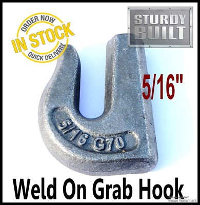 J Hook Tow Chain 2 Pack - G70 5/16" Weld-On Chain Grab Hooks For