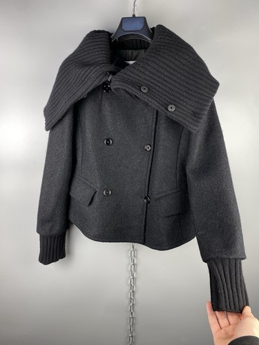 Max Mara Womens Luxury Alpaca Wool High Neck Black Pea Coat Jacket Sz US 6 / S - Picture 9 of 18