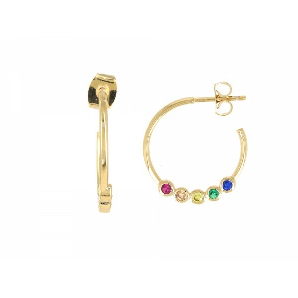 Boucles d'oreilles créoles ouvertes cristaux multicolores et plaqué or jaune
