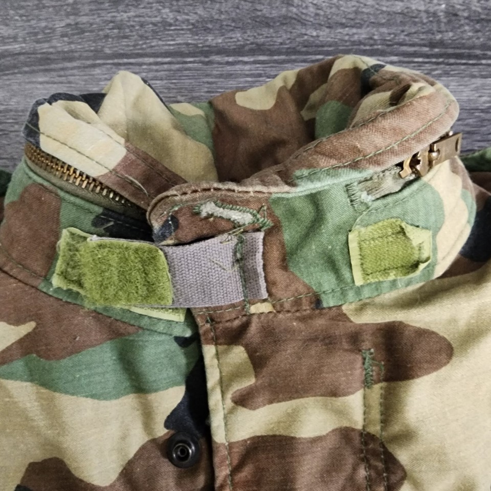 Vintage Military Cold Weather Field Jacket Mens Small Patches Woodland ...