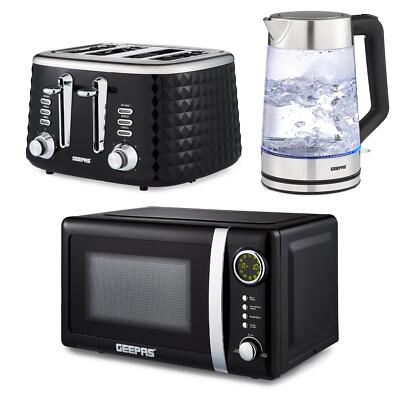 Geepas Digital 20L Mikrowelle, Beleuchtung 1,7 l Wasserkocher & 4 Scheiben Toaster Set