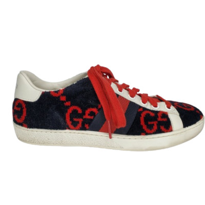 Gucci Ace GG Monogram Terry Cloth Navy Blue Red Low Top Sneakers EU 35 US 5